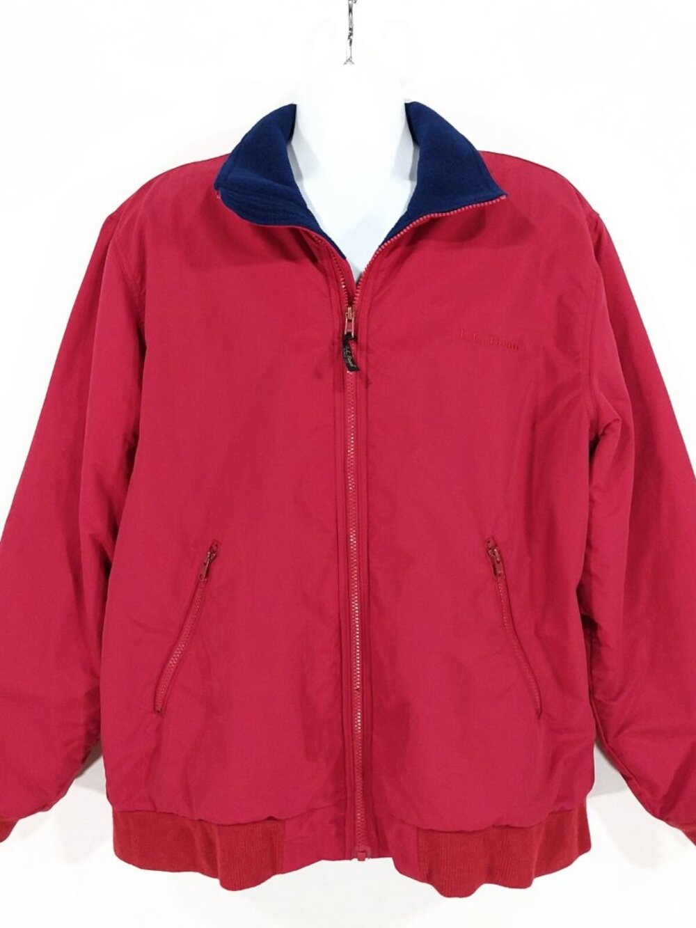 Vintage 1990's L.L. Bean Mens 100% Nylon Full Zip Warm Up Jacket Size Large Red
